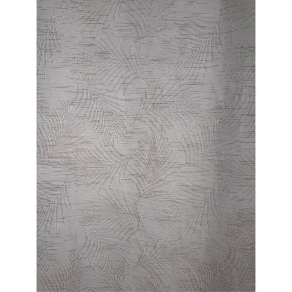 White Shower Curtain Gray Palm Leaf Print Bathroom Fabric Standard Size